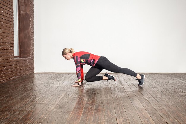 Side view of woman exercising