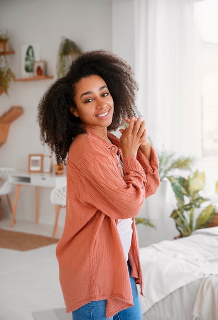 Side view woman  experiencing the joy of letting go