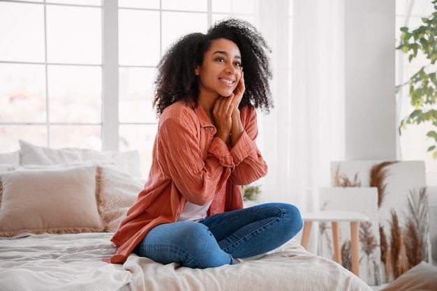 Side view woman  experiencing the joy of letting go