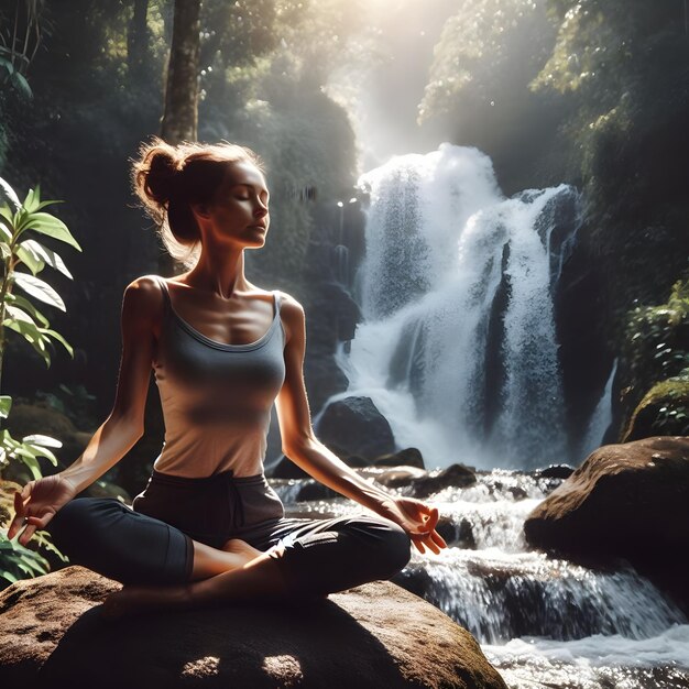 Side view woman meditating in nature