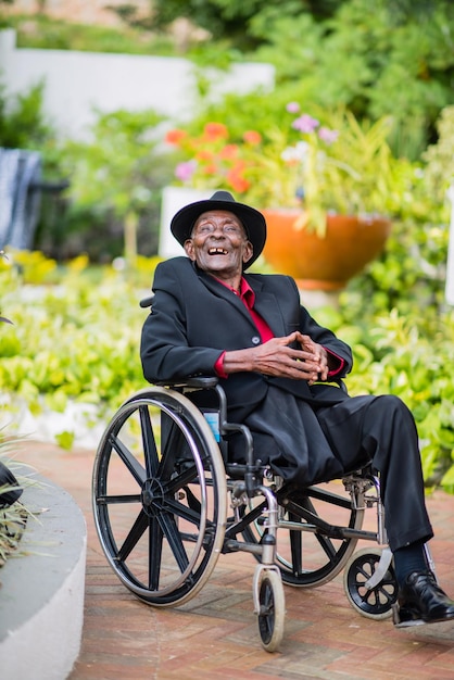 side view of woman sitting on wheelchair