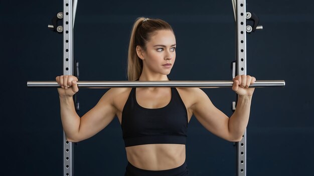 Side view woman with lifting bar