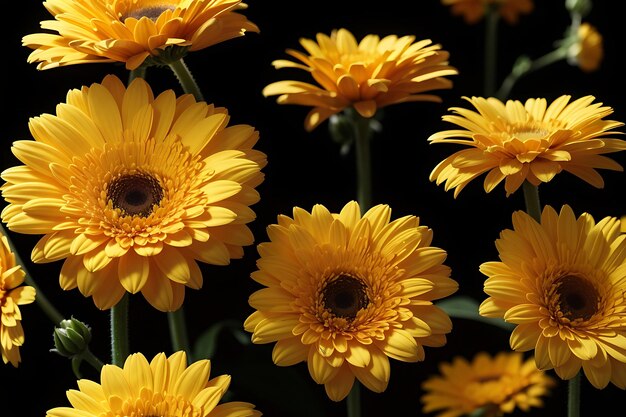 Side view of yellow color gerbera flower isolated on black background