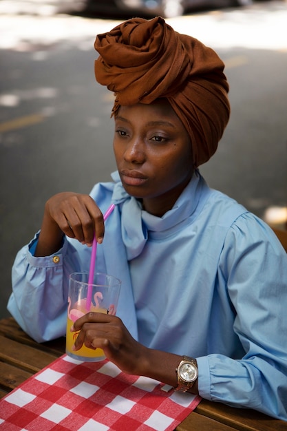 Side view young woman wearing hijab