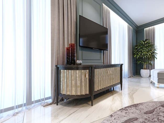 Madia con tv a muro in stile classico moderno. rendering 3d