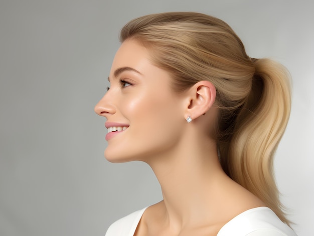 sideview of a woman wearing tiny sublimation earring blank