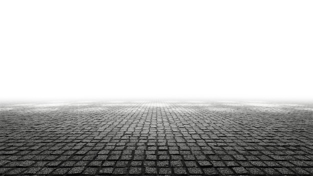 Sidewalk cobblestone stage with spotlights and white light
empty space background isolated empty street 3d