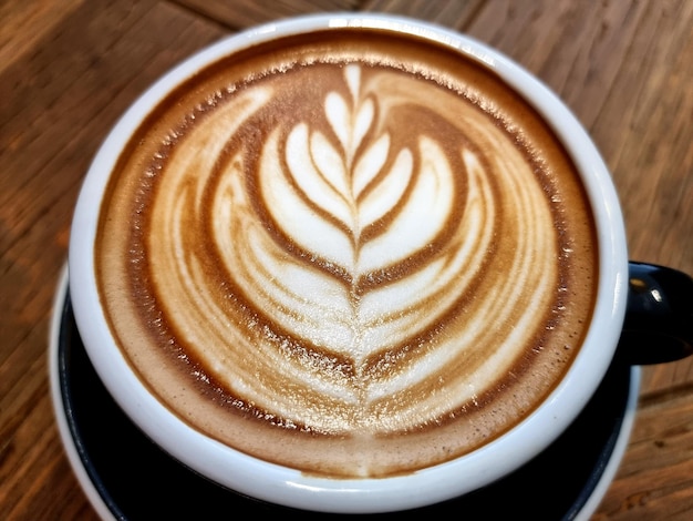 Sideway shop coffee closeup hot latte art coffee background