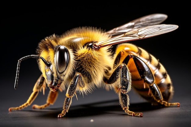 Sideways Macro Portrait of a Sitting Bee Generative Ai