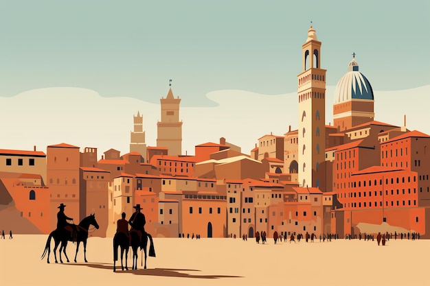 Siena's Signature Minimalistic Piazza del Campo and Historic Landmarks