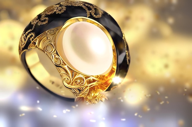 sieraden gouden ring en witte parel, kleine diamanten luxe mode damesaccessoires modern vintage