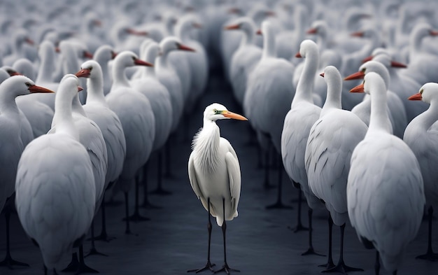 Sierlijk contrast Een witte vogel midden in de kudde Generatieve AI