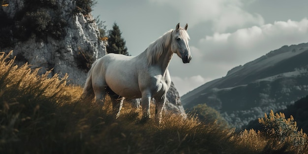 Sierlijk paard in zijn natuurlijke habitat Verbluffende natuurfotografie Generatieve AI