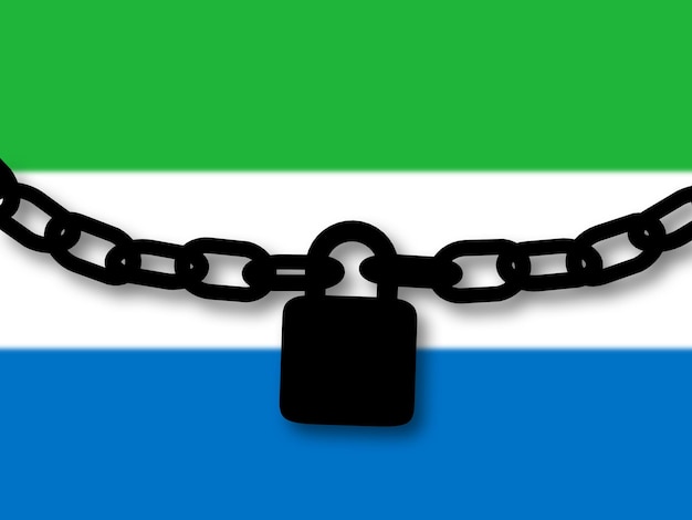 Sierra Leone-beveiliging Silhouet van een ketting en een hangslot boven de nationale vlag