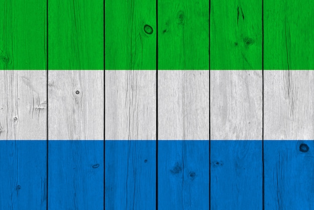 Sierra leone flag painted on old wood plank