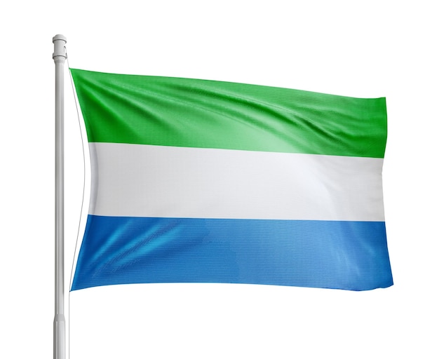 Sierra Leone flag pole on white background