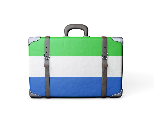 Sierra Leone flag on a vintage leather suitcase 3D Rendering