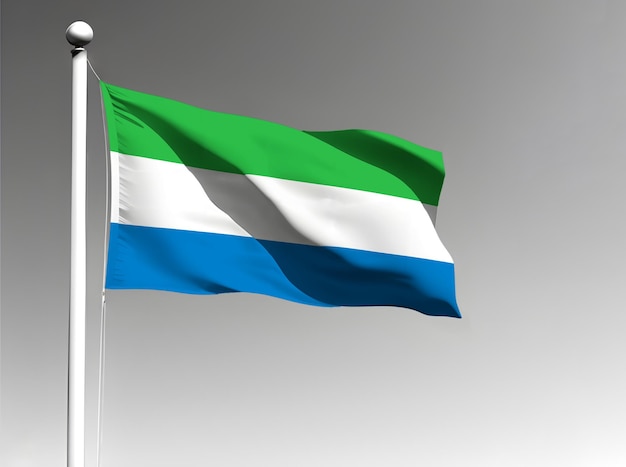 Sierra Leone national flag waving on gray background