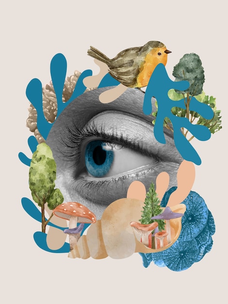 Sight sense and bird collage