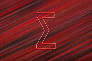 Sigma sign. sigma letter, greek alphabet symbol, red background