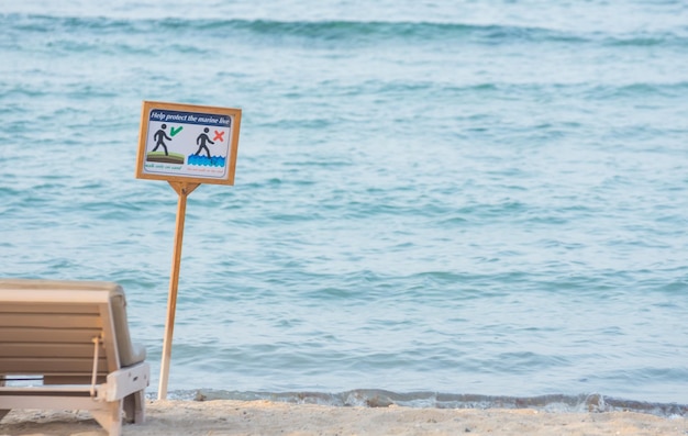 Sign at the beach at the sea in egypt