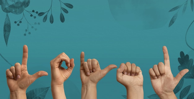 Photo sign language with hands in studio