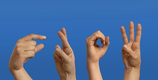 Photo sign language with hands in studio