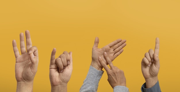 Photo sign language with hands in studio