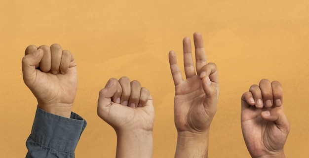 Photo sign language with hands in studio