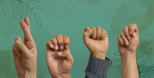 Photo sign language with hands in studio