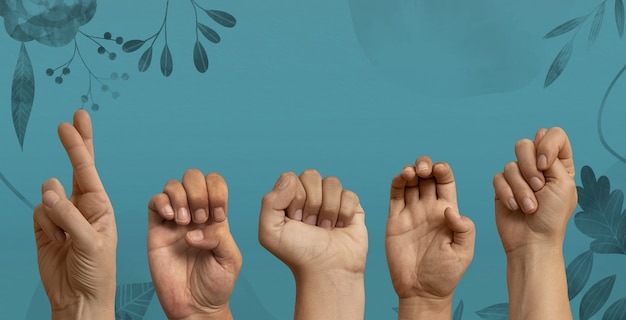 Photo sign language with hands in studio