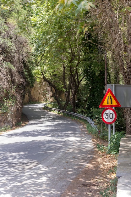 Sign Narrowing the road on both sides and Limiting the maximum speed