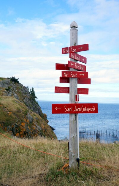 Photo sign post on the sea