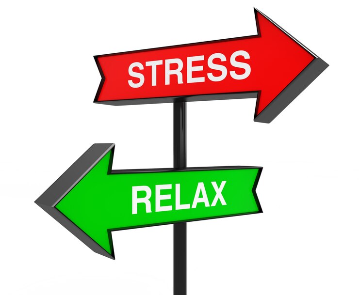 फोटो sign post with directional arrows to stress and relax on a white background. 3d rendering.