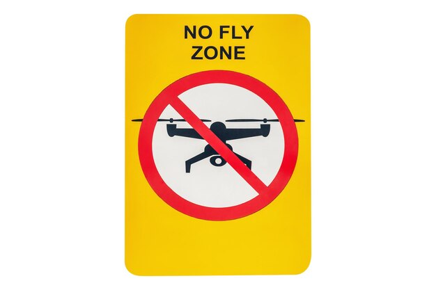 写真 白い背景の無人航空機の飛行を禁止する標識