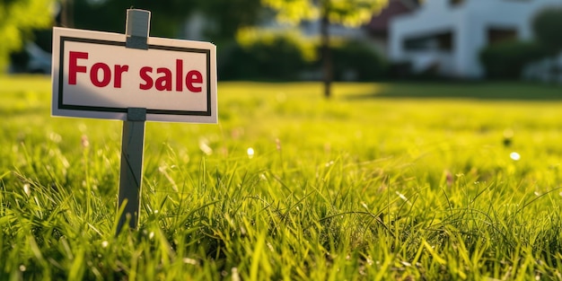 Sign For sale on green grass land real estate concept