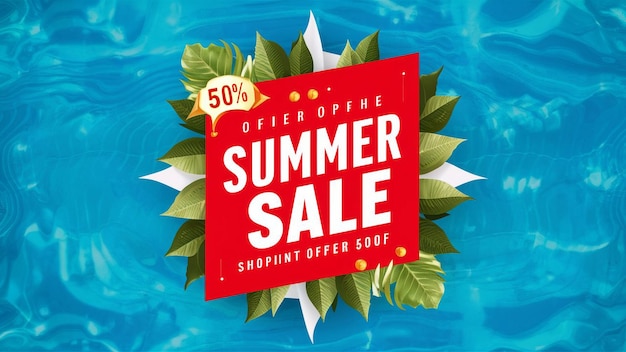 a sign for summer sale is displayed in a pool