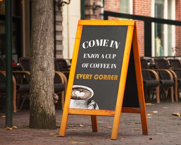 Photo a sign that says come in enjoy a cup of coffee in every corner.