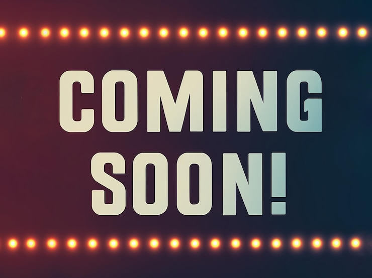 Photo a sign that says coming soon on it with two stipes of yellow lights