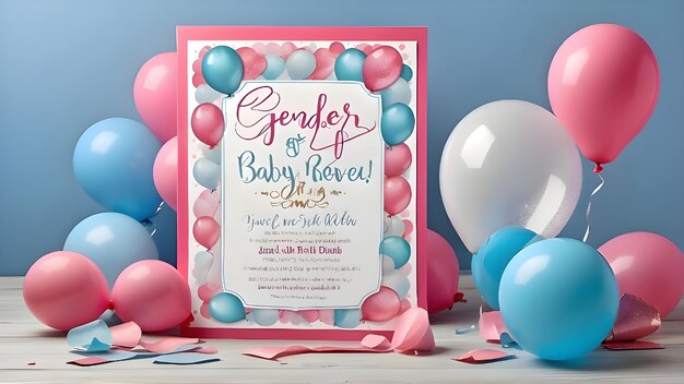 Foto a sign that says quot gender of baby quot is next to balloons