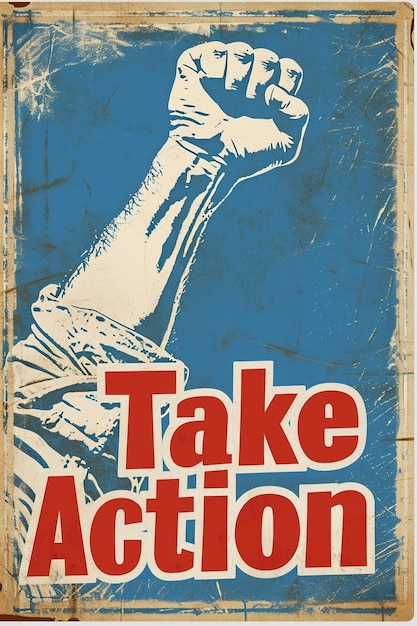 a sign that says take action with a fist