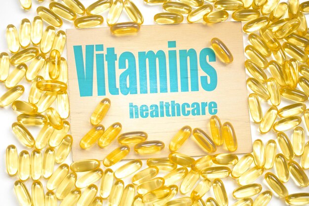 Photo a sign that says vitamins health care fish oil capsules