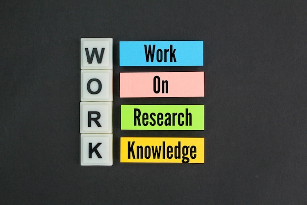 Photo a sign that says work on research knowledge on it