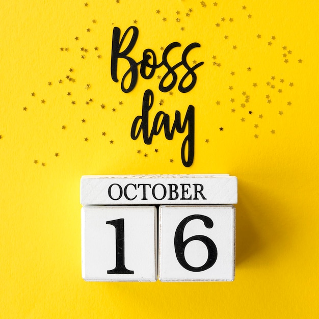 Photo sign with boss day lettering and calendar