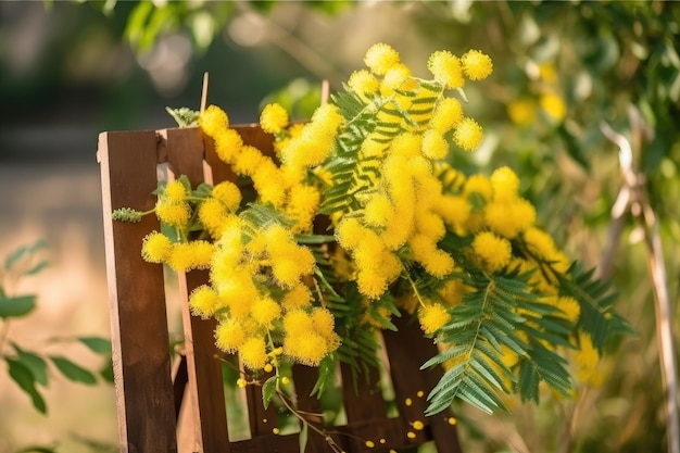 Sign with mimosa flowers for church event or special occasion