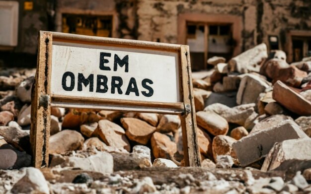 A sign with the phrase In Construction in an environment with stones and rubble