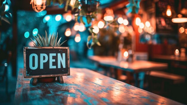 The Sign with text OPEN at the restaurant