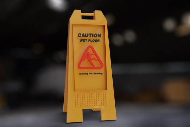 Sign yellow showing warning of caution wet floor wet floor sign on factory of falling person Caution