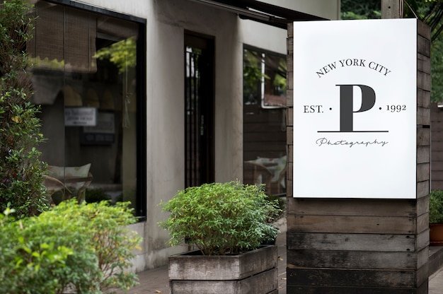 Photo signage outside a shop mockup