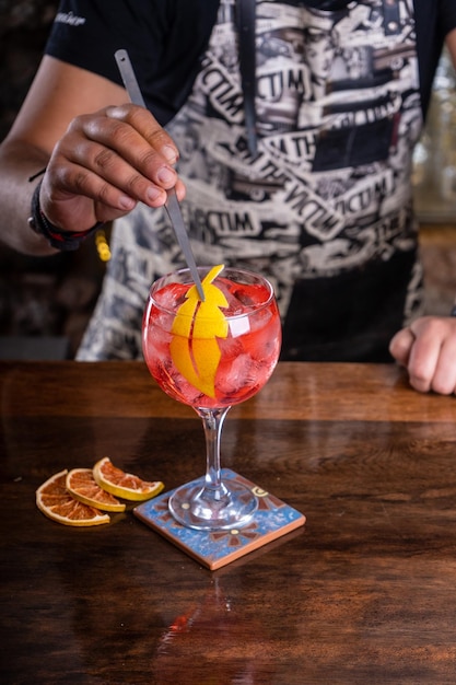 Signature cocktails at the bar of a lounge bar